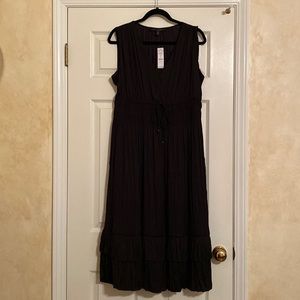 Black Sleeveless Satin Midi Dress